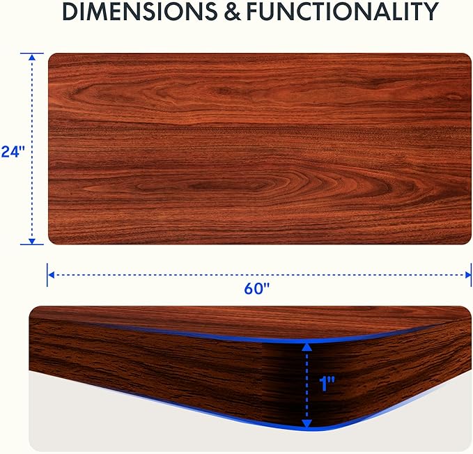 FLEXISPOT Whole Piece 60"x24" Desktop 1" Thickness Height Adjustable Desk Rectangular Tabletop Mahogany Board (60INCH Mahogany Top)