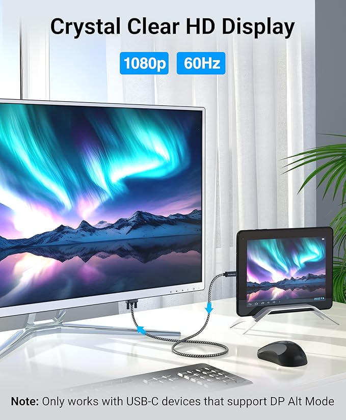 BlueRigger USB C to VGA Cable - (10FT, Type C to VGA, 1080p Display Cable, Male to Male, USB 3.1 Thunderbolt 3/4) - USB-C to VGA Compatible with Laptop, Phone, Tablet, HDTV, Monitor, Projector