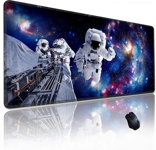 Astronauts in Space Mouse Pad, Oversized 31.5x11.8in Non-Slip Desk Mat, Micro-Woven Fabric with Stitched Edges for Gaming, Work, and Home Office