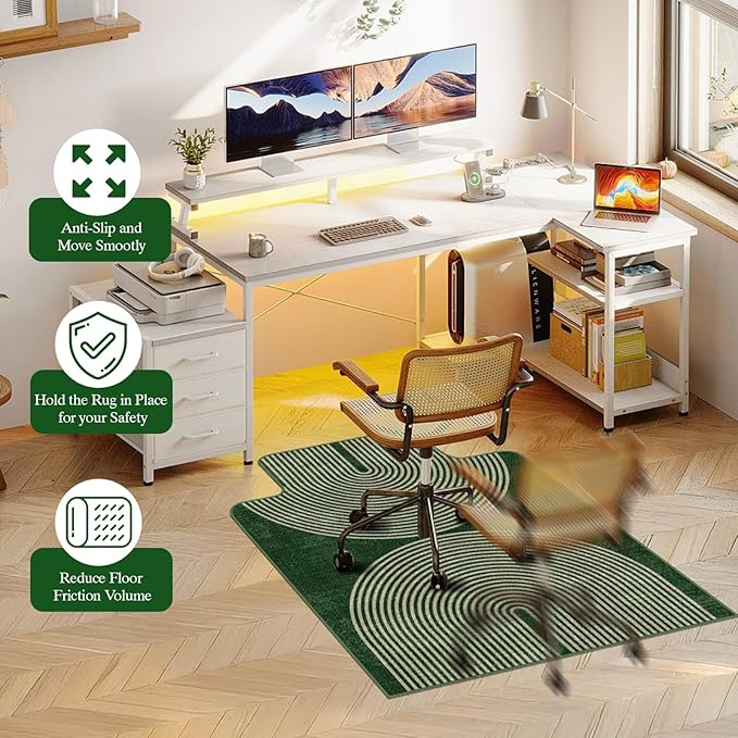Office Chair Mat for Hardwood Floor & Tile Floor,36"X 48" Heavy Duty Desk Chair Mat for Hard Floors, Under Desk Rug for Rolling Computer Chair,Anti Slip,Low Pile Carpet Protector-Convex Geo Green