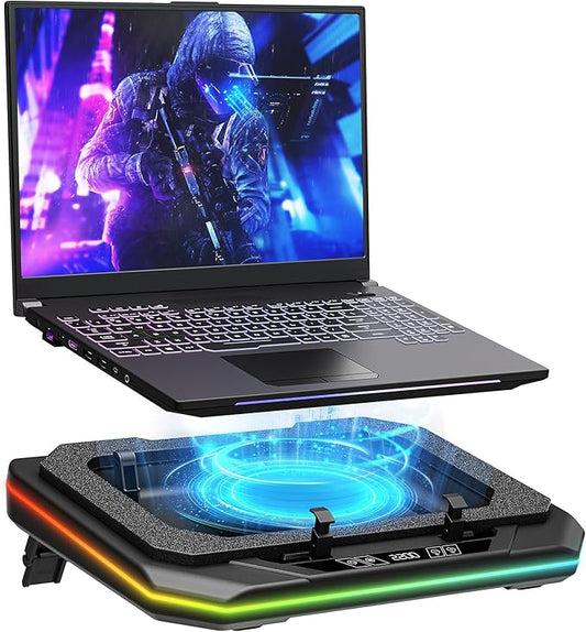 RGB Laptop Cooling Pad for 13-19", Max 3500RPM Gaming Laptop Cooler, Laptop Fan Cooling Pad Touch Switch to Control Speed, Powerful 4.72 Inch Turbo Fan