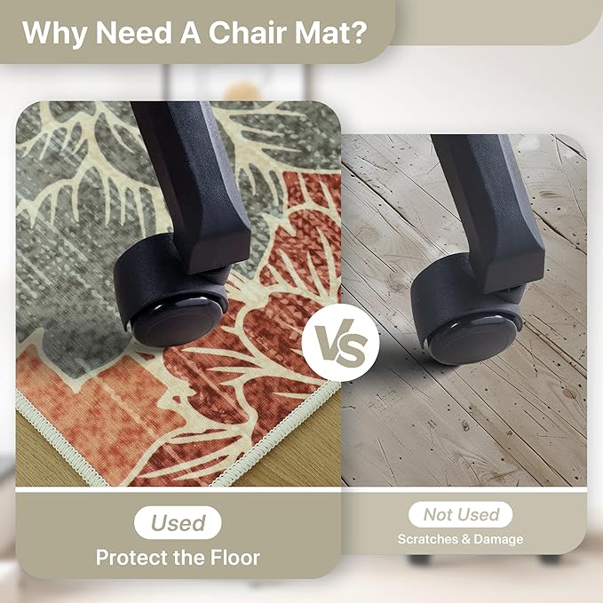 36"x48" Office Chair Mat for Hardwood Tile Floor, Under Desk Carpet Protector for Rolling Computer Chair Mat, Machine Washable Area Rug, Anti-Slip 1/5" Thick Low Pile Thin Vinyl Floor Mat, Terracotta