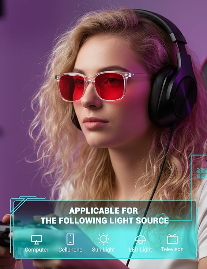 TIJN Sleep Glasses for 99.9% TR90 Blue Green Light Blocking Dual AR Coatings Red Lens for Computer Gaming Reduce Eyestrain, Clear