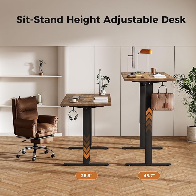 Agilestic Electric Standing Desk, 48 x 24 Inches Height Adjustable Desk, Sit Stand up Desk for Work Office Home, Splice Board, Rustic Brown