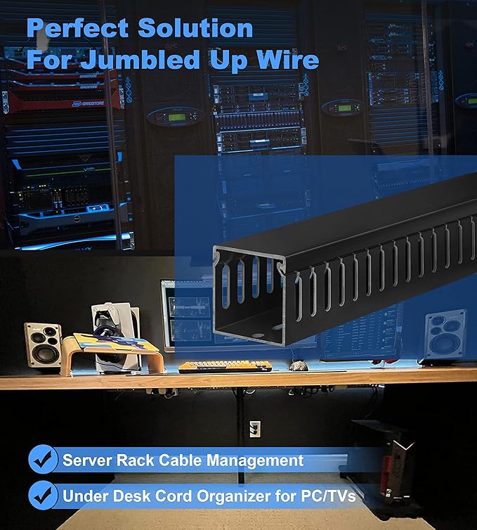 ZhiYo 2x2in Cable Raceway, Server Rack Cable Management Under Desk Cord Organizer, Electrical Safe PVC Cable Hider Open Slot Wire Raceway for Network/PC/TVs, Wire Duct Black
