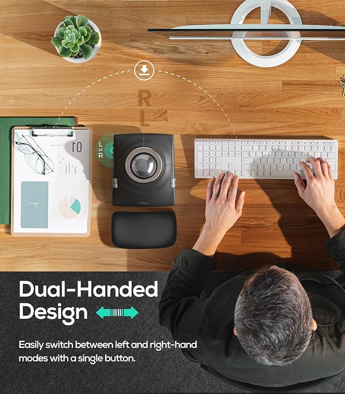 Nulea Wireless Trackball Mouse, Ergonomic 55mm Trackball, Adjustable DPI for Precise Control, Left or Right Hand Compatible, Rechargeable, Multi-Device Bluetooth & 2.4GHz (Silver)