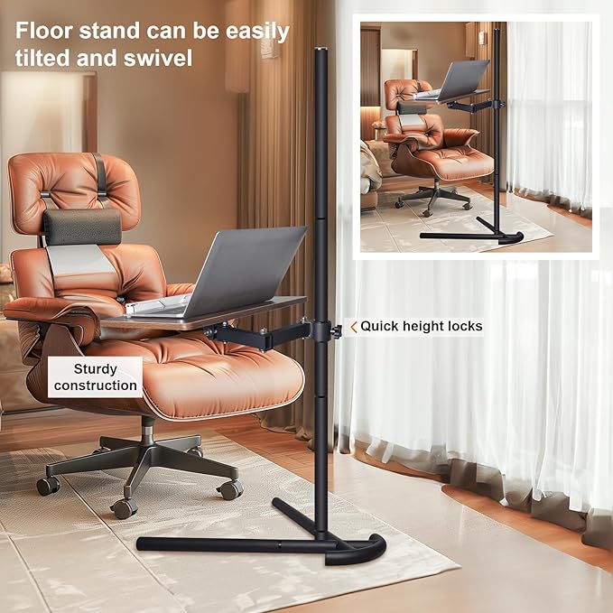 Adjustable Laptop Floor Stand for Bed and Couch, Premium Wood Laptop Tray & Book Stand for Reading, Ergonomic Bed Stand & Book Holder for Tablet/iPad - V-Shaped Base