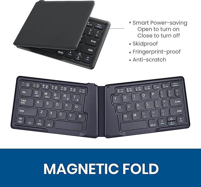 Perixx PERIBOARD-805E US, Wireless Foldable Ergonomic Bluetooth Keyboard, Ultra-Thin X Type Keys, Compatible with iOS, Android, or Windows Smartphone, Tablet, or Laptops, US English