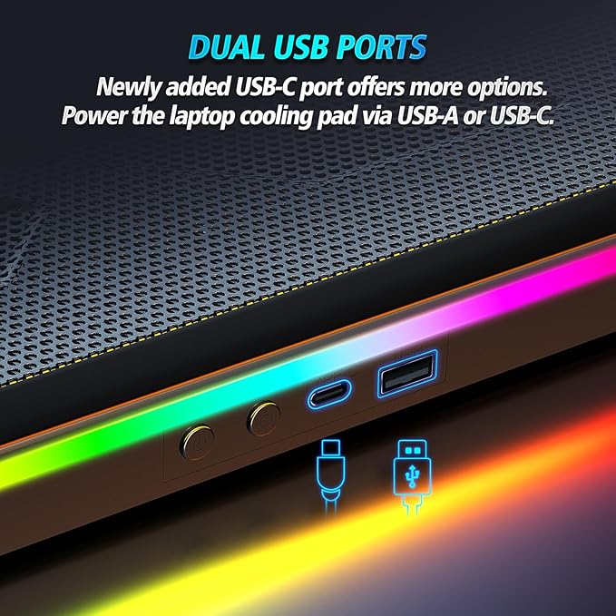 Gaming Laptop Cooling Pad, Laptop Cooler with 15 Quiet Fans for 12-17.3 Inch Notebook, Slim Portable Laptop Cooling Stand with 7 Height Adjustable, 2 USB Ports, Phone Stand