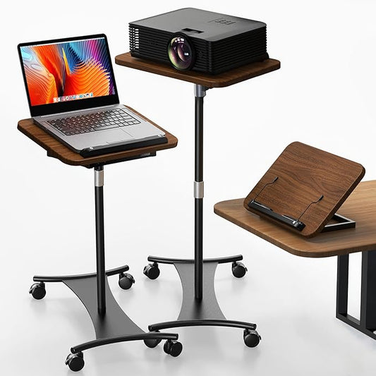 NAMON Rolling Laptop Stand, 2 in 1 Dual-use Floor & Desktop, Adjustable Height from 16.5" to 51",with 4 Silent Lockable Casters, Laptop Floor Stand Perfect for Home, Office, Study (Walnut Finish)