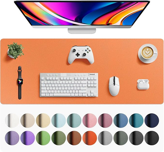 Aothia Faux Leather Desk Mat - Large Mouse Pad, Non-Slip PU Leather Blotter, Waterproof Writing Surface for Office and Home (Orange, 42" x 17")