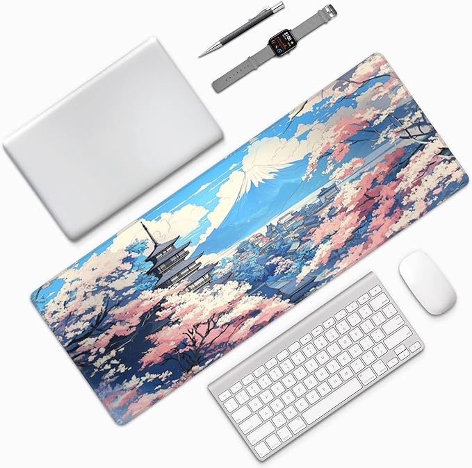 Japanese Desk Mat Large Gaming Mouse Pad Japanese Extended Mousepad Big in Laptop Computer Mouse Keyboard Mat for Office Desk Decor 31.5x12 in