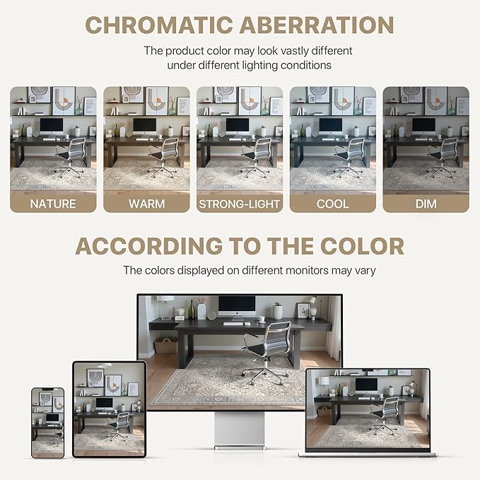 48"x60" Office Chair Mat for Hardwood Tile Floor, Under Desk Carpet Protector for Rolling Computer Chair Mat, Machine Washable Area Rug, Anti-Slip 1/5" Thick Low Pile Thin Vinyl Floor Mat, Khaki Blue