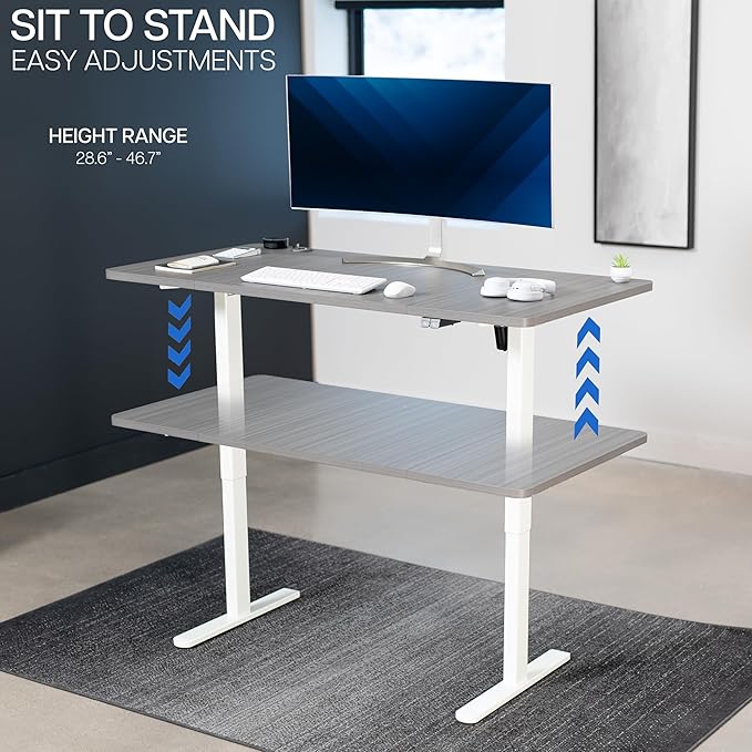 VIVO Electric 60 x 30 inch Stand Up Desk, Height Adjustable, Dark Gray Top White Frame, Home and Office Furniture Sets, DESK-KIT-0W6G