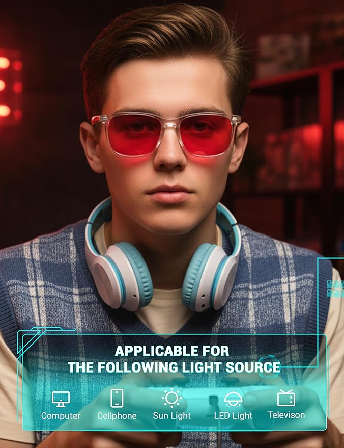 TIJN Sleep Glasses for 99.9% TR90 Blue Green Light Blocking Dual AR Coatings Red Lens for Computer Gaming Reduce Eyestrain, Clear