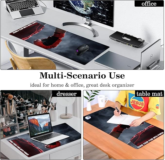 Boxing Gloves Desk Pad, Stitched Edges Mouse Pad, Large Office Desk Mat, Non-Slip Gaming Mouse Mat, Smooth Laptop Desk Pad, Desk Writing Pad for Office and Home (31.5" x 15.7 ")