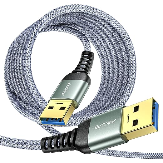 AINOPE USB to USB Cable, USB 3.0 A to A Male to Male Cable [Never Rupture] Double End Type A Cord Compatible with Hard Drive Enclosures, KVM, DVD Player, TV, Laptop Cooler,10Ft/Grey, 1 Pack