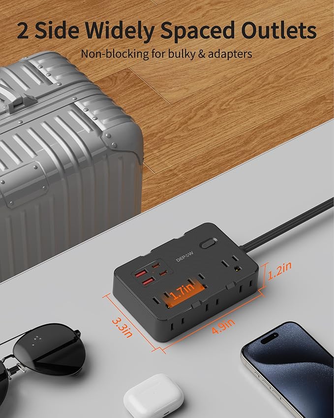 Surge Protector Power Strip, 3 FT Extension Cord with 6 AC Outlets 4 USB Ports,1050J Surge Protection, Wall Mountable Charging Station for Office, Home, Black
