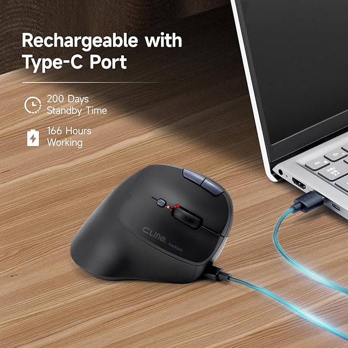 SANWA Bluetooth + 2.4G Wireless Trackball Mouse, Silent Ergonomic Roller Ball Mice, Programmable Vertical Thumb Mouse, 2 Device Connection, Compatible with Mac, Windows, Laptop, Android, PC, Black