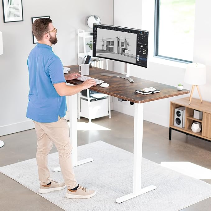 VIVO Electric 71 x 30 inch Stand Up Desk, Height Adjustable, Rustic Vintage Brown Top White Frame, Home and Office Furniture Sets, DESK-KIT-0W7N