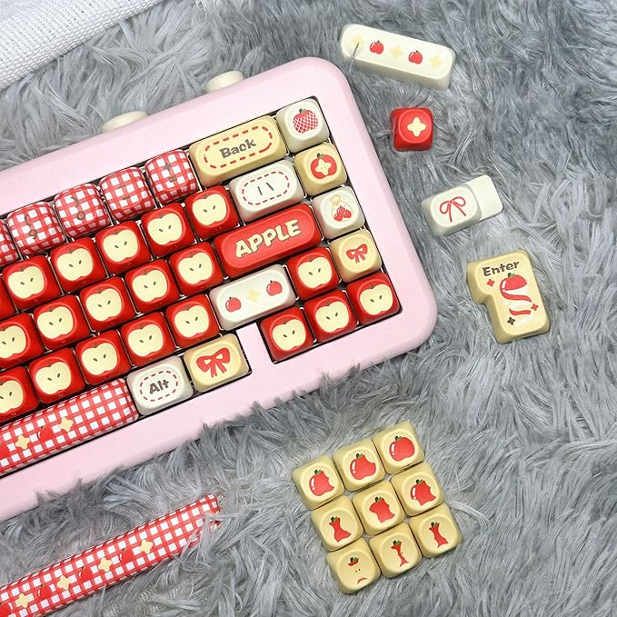 MOA Profile PBT Keycaps - Kawaii Red Keycap, 140 Key Cute Anime Custom Keycaps for Mechanical Keyboards with Cherry/Gateron MX Switches(Safe Fruit Theme)