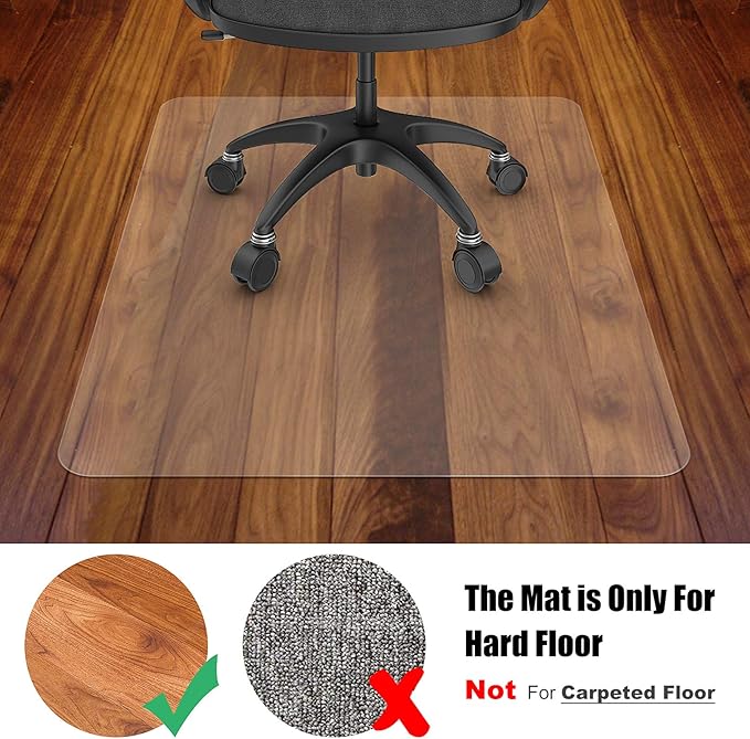 Azadx Large Chair Mat for Hardwood Floor 48 x 59'', Clear Office Chair Mat for Hard Floors Rectangle, Plastic Floor Mat for Wooden/Tile Floor