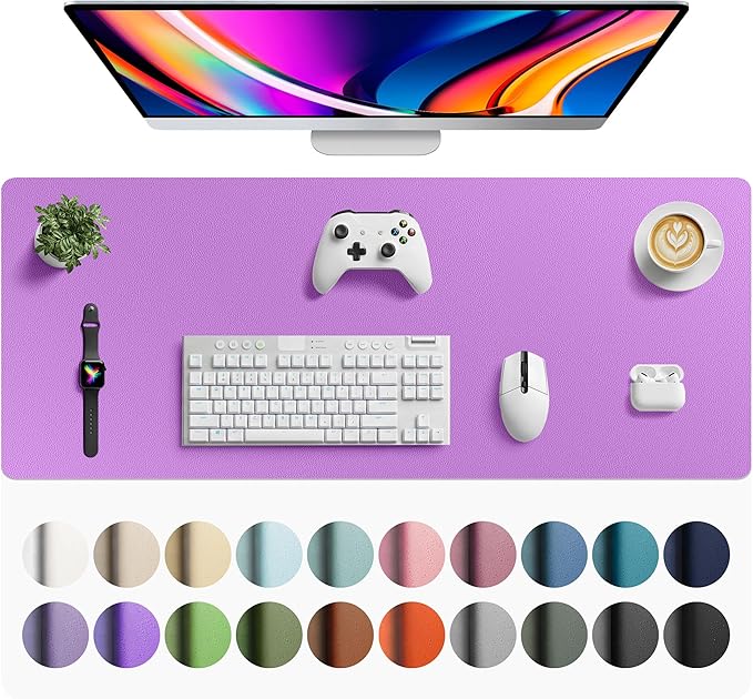 Aothia Faux Leather Desk Mat - Large Mouse Pad, Non-Slip PU Leather Blotter, Waterproof Writing Surface for Office and Home (Iris Violet, 42" x 17")