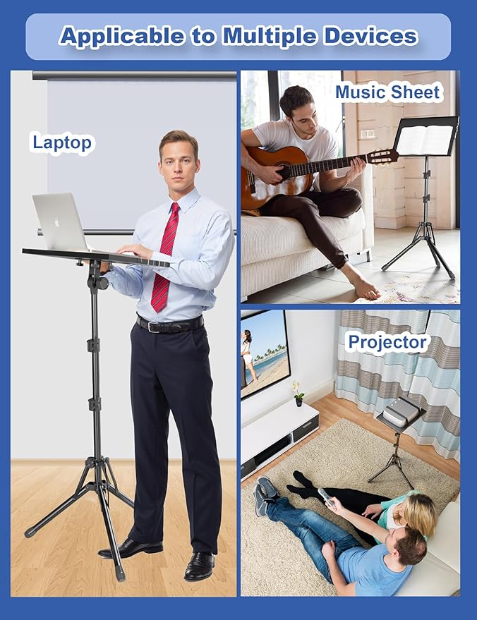 Projector Stand, Adjustable Height 26 to 56 Inch Laptop Tripod, Laptop Stand with Mouse Tray, Foldable Tripod for Projector with Carry Bag, Portable Podium Stand for Office, Home, Stage, DJ