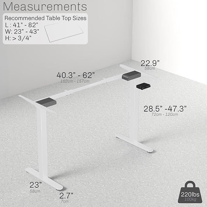 VIVO Electric Dual Motor Standing Desk Frame for 41 to 82 inch Table Tops, Frame Only, Ergonomic Standing Height Adjustable Base with Push Button Memory Controller, White, DESK-V122EW