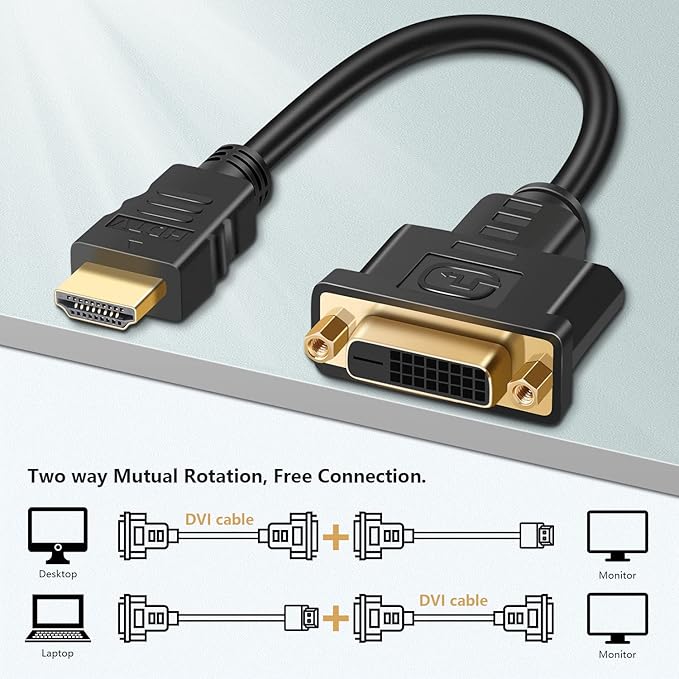 HDMI to DVI Adapter Cable, Bi-Directional HDMI Male to DVI-D (24+1) Female Converter Cord 1080P DVI to HDMI HD Video Adapter Wire for HDTV, PC, Xbox, Blue-ray DVD, A/V Receivers