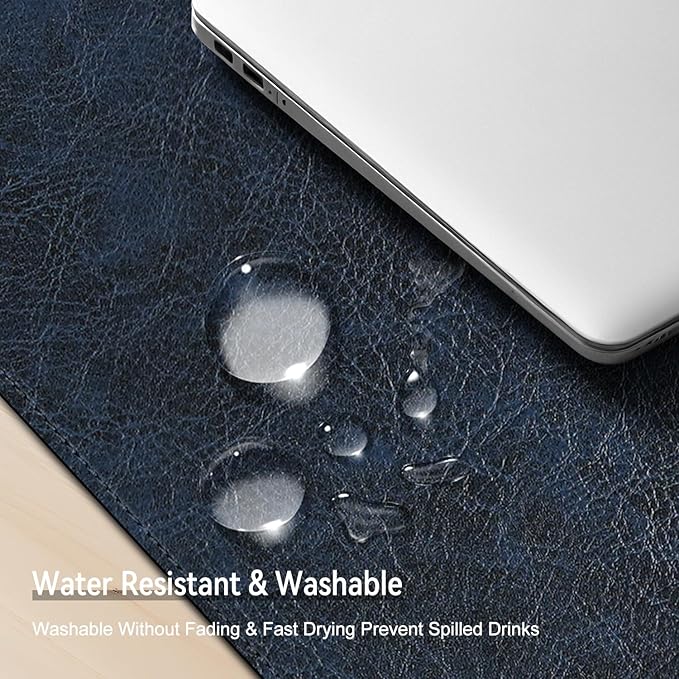 Imitation Crazy Horse Leather Desk Mat - Waterproof Desk Pad - Ideal for Large Mouse Pad and Desk Mats on Top of Desks (Dark Blue+Yellow, 11"*8")