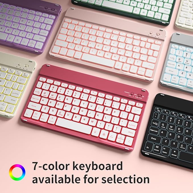 for iPad (A16) 11th Generation 2025 11-inch/10th Generation 2022 10.9 inch with Keyboard, 7 Colors Backlit Square Keycaps, Detachable Wireless Bluetooth Keyboard Case with Pencil Holder,LightPink