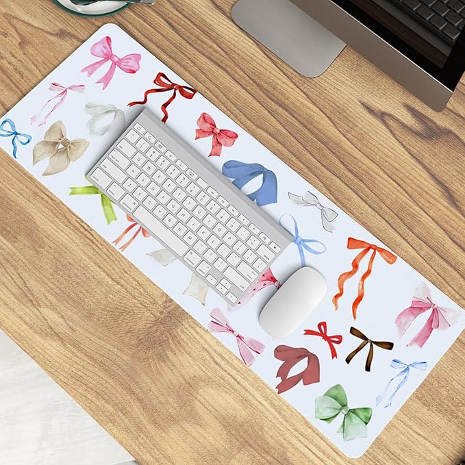 Kawaii Bow Mouse Pad, Girly Coquette Bow XL Large Mouse Pad, Girls Preppy Trendy Laptop Desk Mat for Girly Room Dorm Home Office, Colorful Bows Gifts for Teen Girls,31.5x11.8