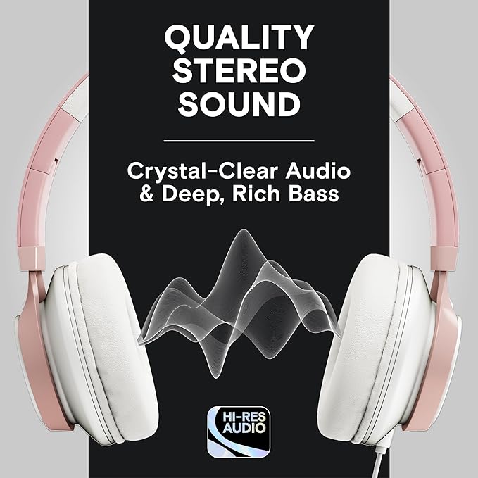 ARTIX CL750 Wired Headphones with Mic & Volume Control — Noise Isolating On-Ear Headphones for Computer and Laptop Wired, Plug in Corded Headphone with Wire (Foldable, Aux Jack 3.5mm)