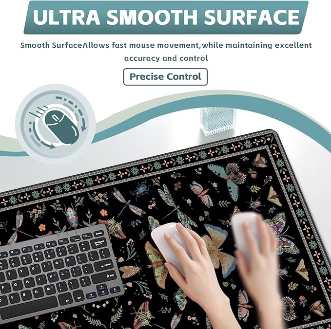 Baziabbo Black Desk Mat,XXL Extended Big Mouse Pad,Gaming Mousepad with Stitched Edge,Non-Slip Rubber Base Keyboard Desk Pad for Home Office Study Game