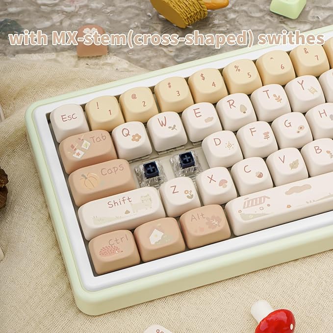 Pink White Keycaps, Dye-Sublimation PBT Keycaps, MOA Profile Cute Keyboard Keycap Set for 61/64/68/84/87/100/104/108 Cherry MX Mechanical Keyboard