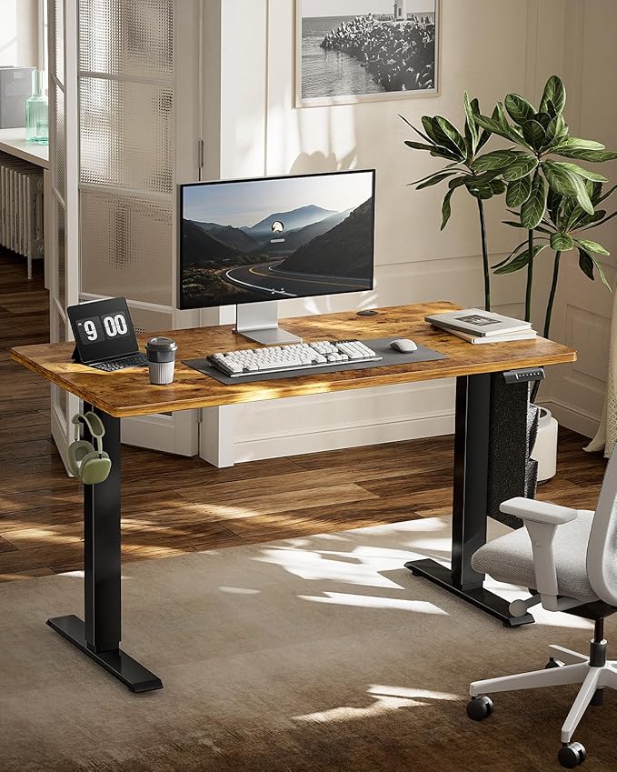 Marsail Standing Office Desk,Adjustable Heights,Stand Up Desk,55x28 Inches Desktop Sit Stand Home Office Gaming Computer Desk with 4 Memory Presets,Headphone Hook,Cable Organizer, Rustic Brown