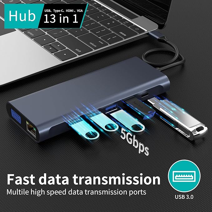 USB C Docking Station Hub (12 -in-1) with 4K 60HZ HDMI, Ethernet, VGA,Audio, USB3.0 TF/SD Dongle Docking Station Compatible for MacBook iPad Pro Dell Hp Lenovo