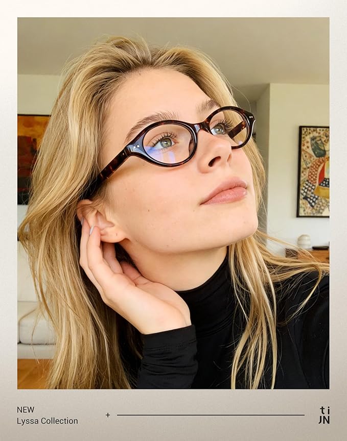 TIJN Lyssa Blue Light Glasses for Women Men,Retro 90s Oval Cat Eye Frame Eyeglasses,Lightweight TR90 Computer Gaming Eyewear
