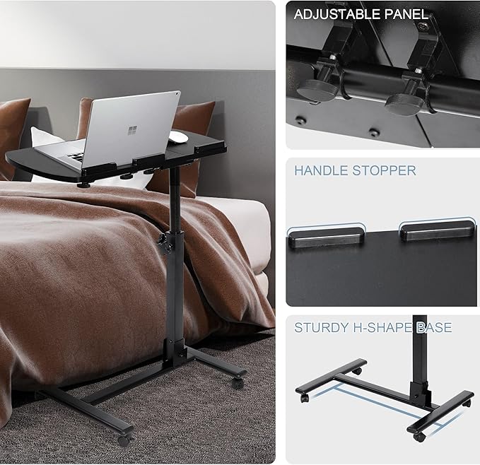 F2C Portable Adjustable Height 360° Swivel Laptop Desk PC Computer Mobile Notebook Laptop Stand Rolling Table Desk Cart Tiltable with Wheels Casters& Mouse Pad Table