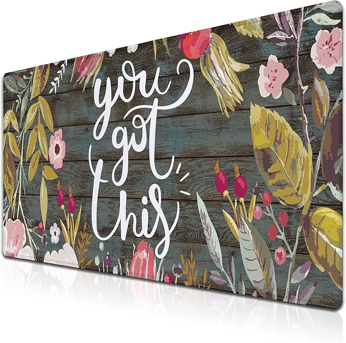 Computer Mats Floral Work Desk Mat Gaming Mouse Pad Large Mousepads Table Extender Waterproof Non-Slip Rubber Base 35.4 X 15.7 for Game Office, Motivation Quote You Got This