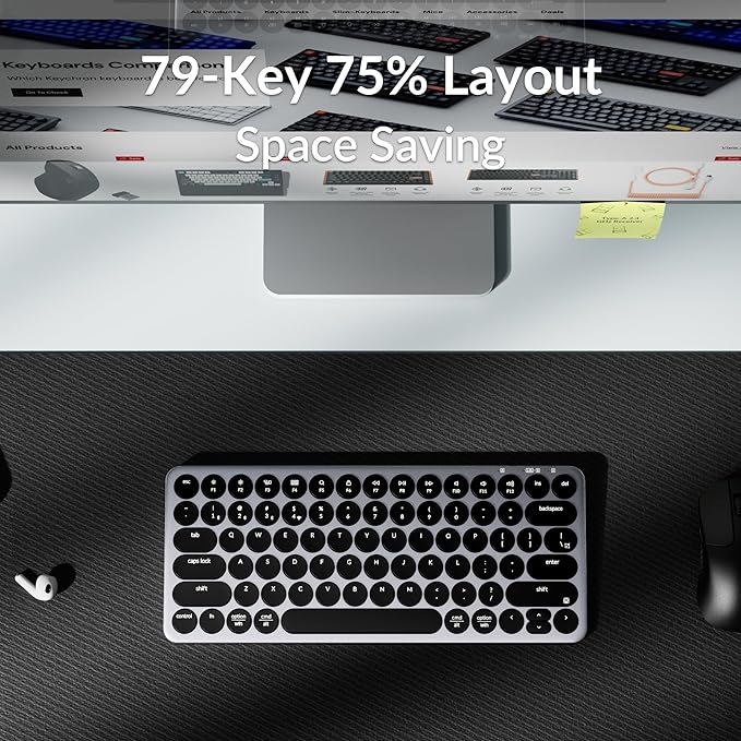 Keychron B3 Pro 75% Ultra-Slim Wireless Keyboard, 2.4GHz, Bluetooth 5.2 / Wired USB Connection, Lightweight Design, Portable Silent White Bluetooth Keyboard for Mac Windows Linux Tablet Phone
