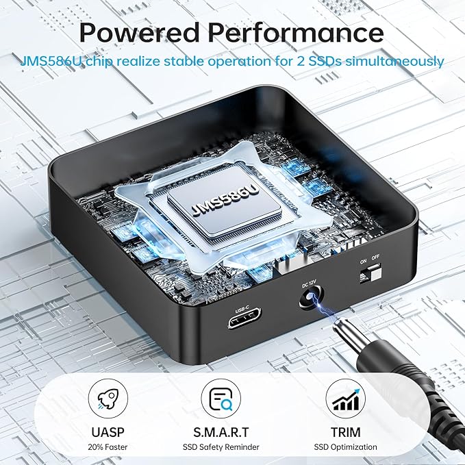 SSK NVMe SSD Cloner, M.2 Duplicator Dual Bay NVMe Enclosure, Tool-Free 20Gbps USB3.2 Gen 2X2 SSD to USB Adapter M.2 Docking Station for M Key PCIE NVMeSSD Reader Supports Offline Clone