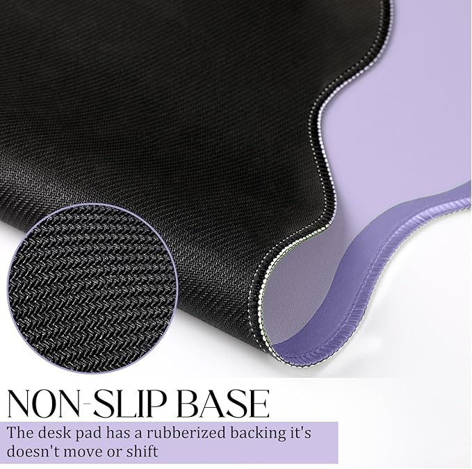 Scalloped Desk Mat Large Scalloped Piping Cute Desk Mat Aesthetic Preppy Table Pad Large Nonslip Pad with Edge Stitching Waterproof Gaming(Purple,23.62 x 13.78 Inches)