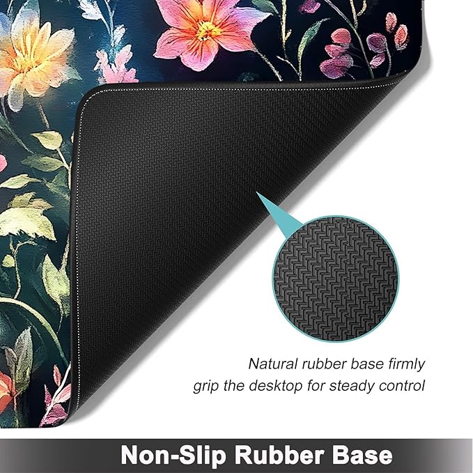 Large Mouse pad and Keyboard Support Set, Ergonomic Memory Foam Keyboard Wrist Rest, Extended Gaming Mouse Pad with Stitched Edges, Folral Plants XXL Desk Mat (31.5 X 11.8 in)