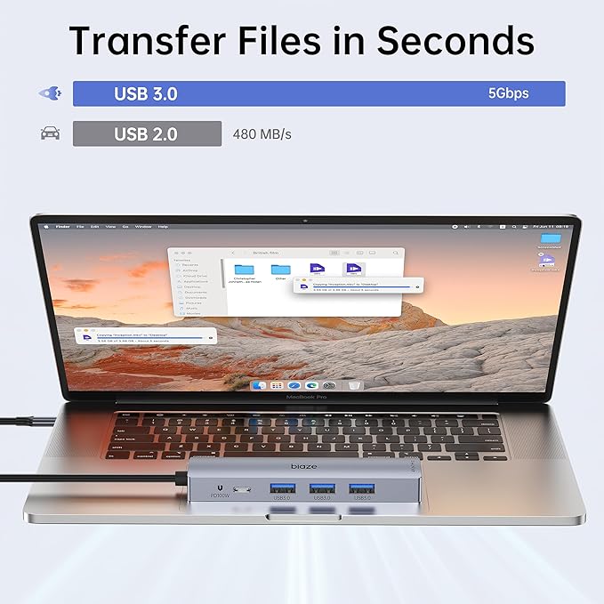 5-in-1 Dock for MacBook - Expand Your Ports! Supports 4K60Hz HDMI, 100W PD Fast Charging, 3 USB 3.0 Ports, Hub for Laptop. Compatible MacBook Air/Pro M4/M3 and iPhone 15/16 Series.