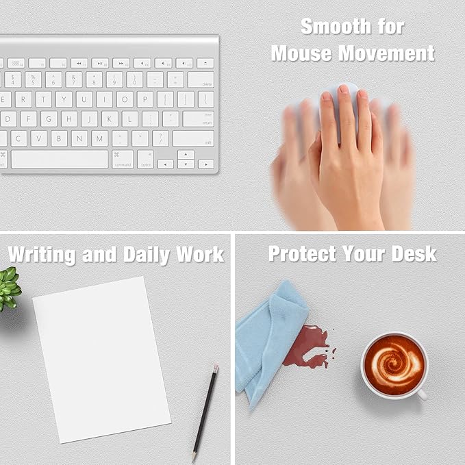 Hsurbtra Desk Pad, 30" x 14" PU Leather Desk Mat, XL Extended Mouse Pad, Waterproof Desktop Blotter Protector, Non-Slip Ultra Thin Large Laptop Keyboard Writing Mat for Office Home, Gray