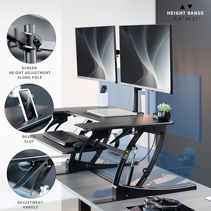 VIVO 36 inch Standing Desk Converter with Dual Monitor Mount Arms for up to 30 inch Screens, Height Adjustable Desk Riser, Black, DESK-KIT-0V02