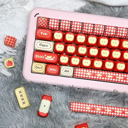 MOA Profile PBT Keycaps - Kawaii Red Keycap, 140 Key Cute Anime Custom Keycaps for Mechanical Keyboards with Cherry/Gateron MX Switches(Safe Fruit Theme)