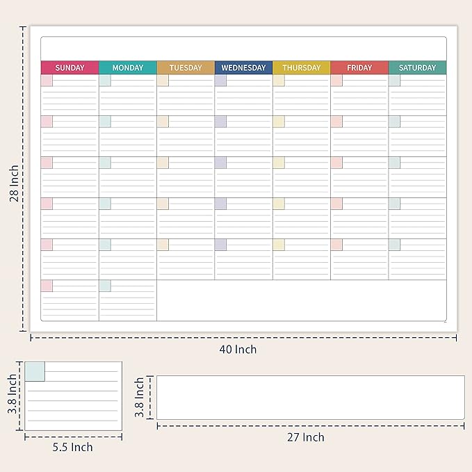 Large Dry Erase Calendar for Wall - Undated Dry Erase Calendar, Erasable Laminated Calendars for Wall with 8 Round Stickers, 40" x 28", Monthly Calendars for Office, Home, Classroom - Colorful